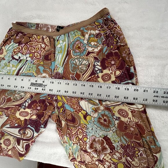 Loco Lindo Womens Floral Print Capri Pants Brown Elastic Waist Lightweight - Picture 7 of 10